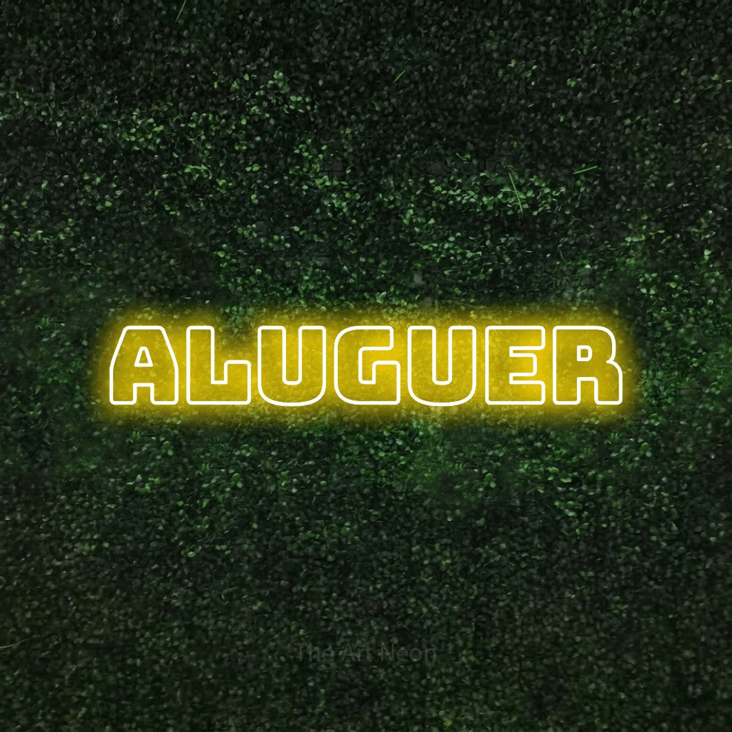 LED neon sign reading “aluguer”, arranged in a single line.