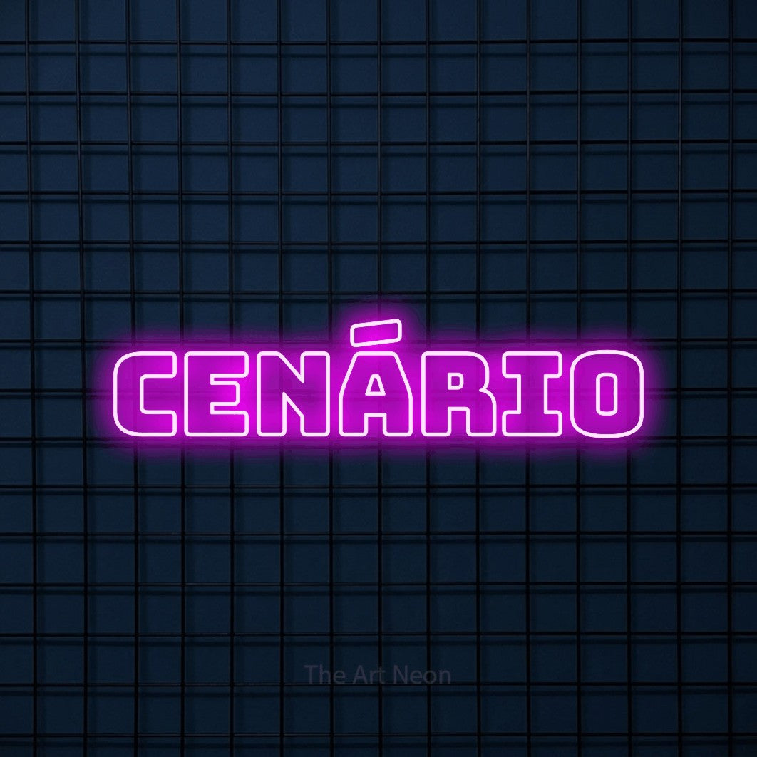 LED neon sign reading “cenário”, arranged in a single line.