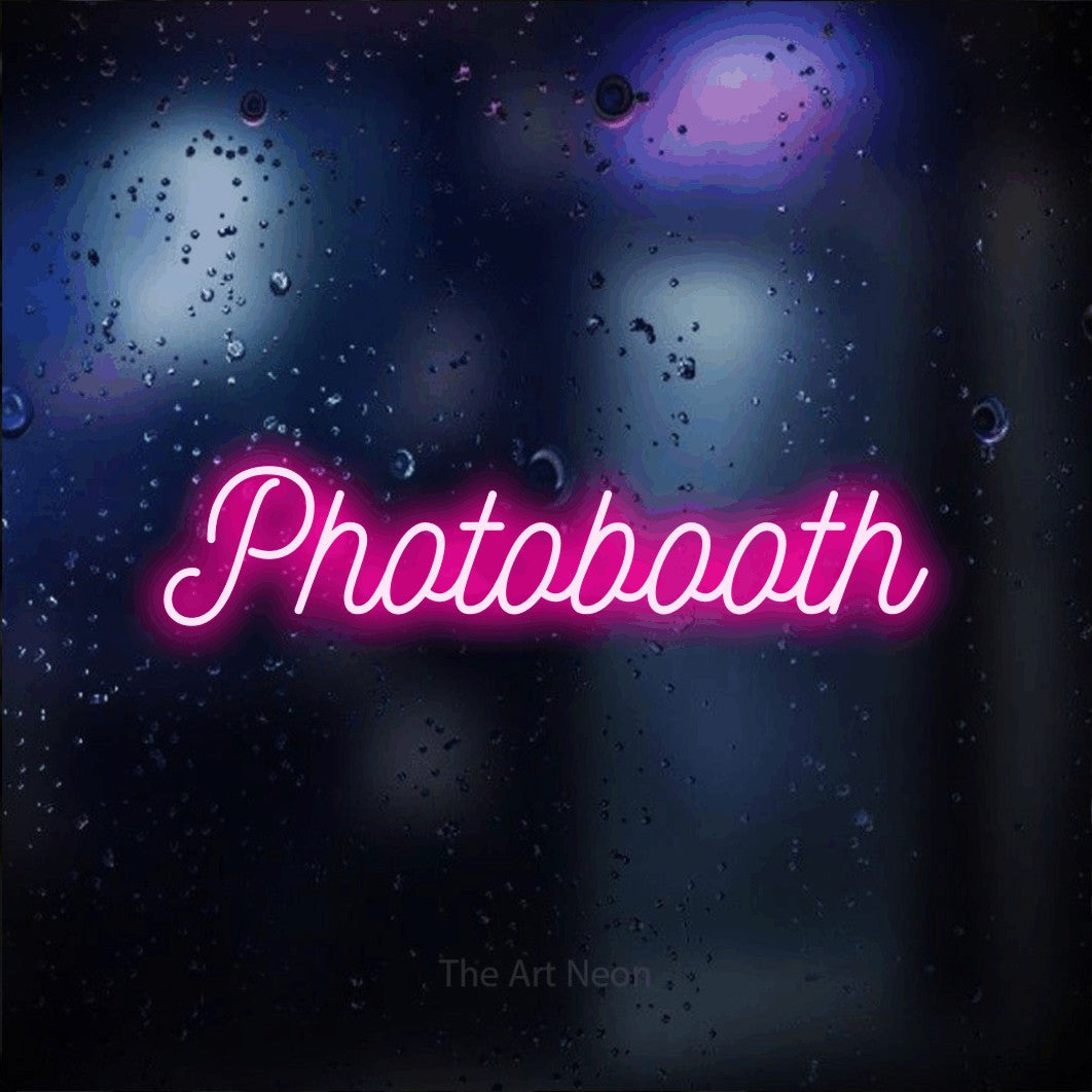 LED neon sign reading “Photobooth”, arranged in a single line.