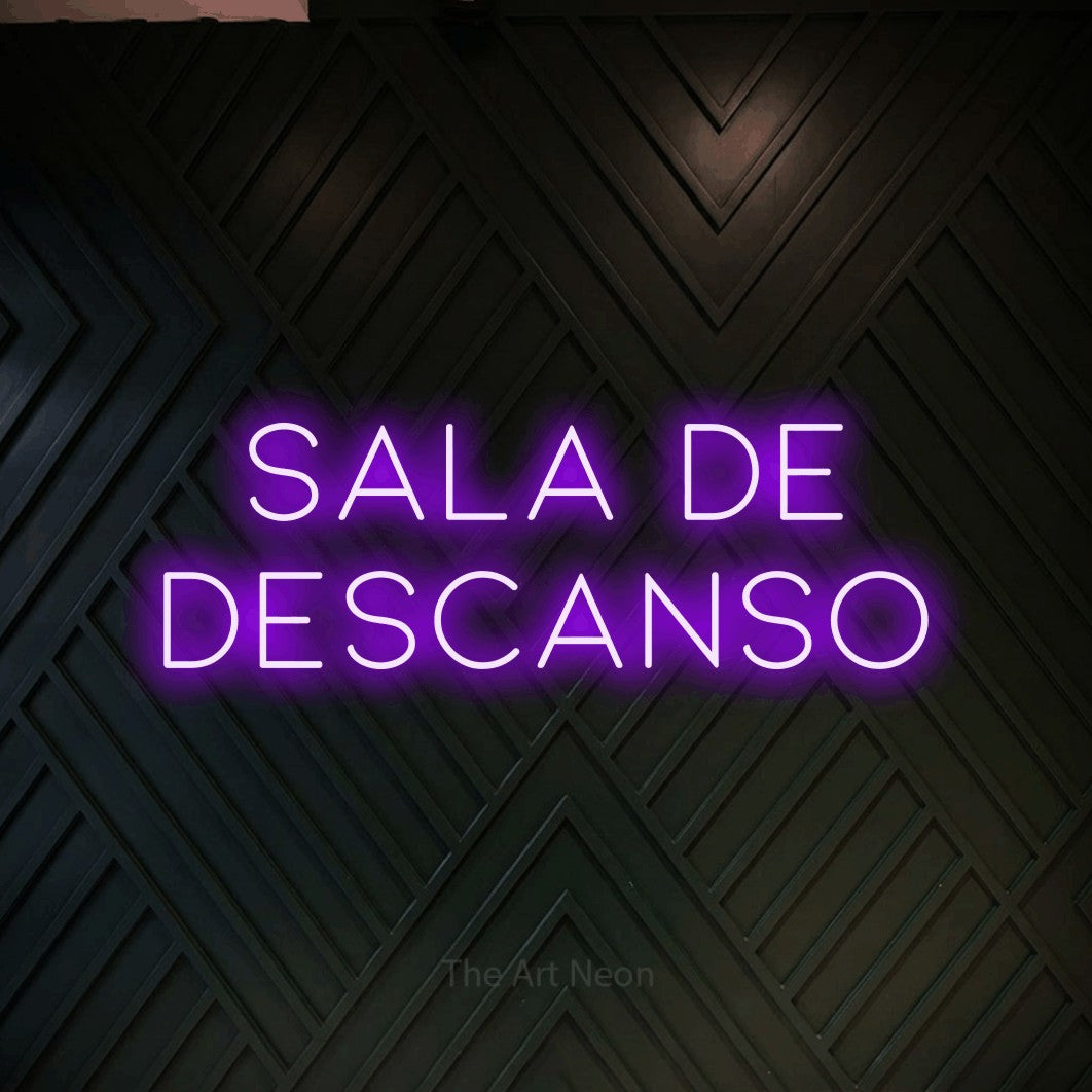 LED neon sign reading “Sala de Descanso”, arranged in 2 lines.