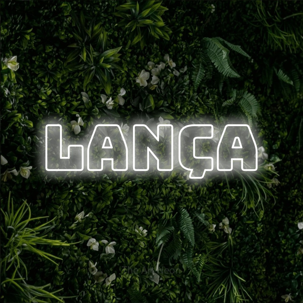 LED neon sign reading “LANÇA”, arranged in a single line.