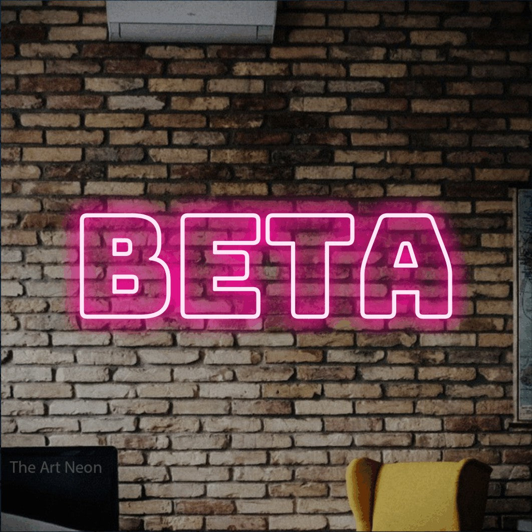 LED neon sign reading “beta”, arranged in a single line.