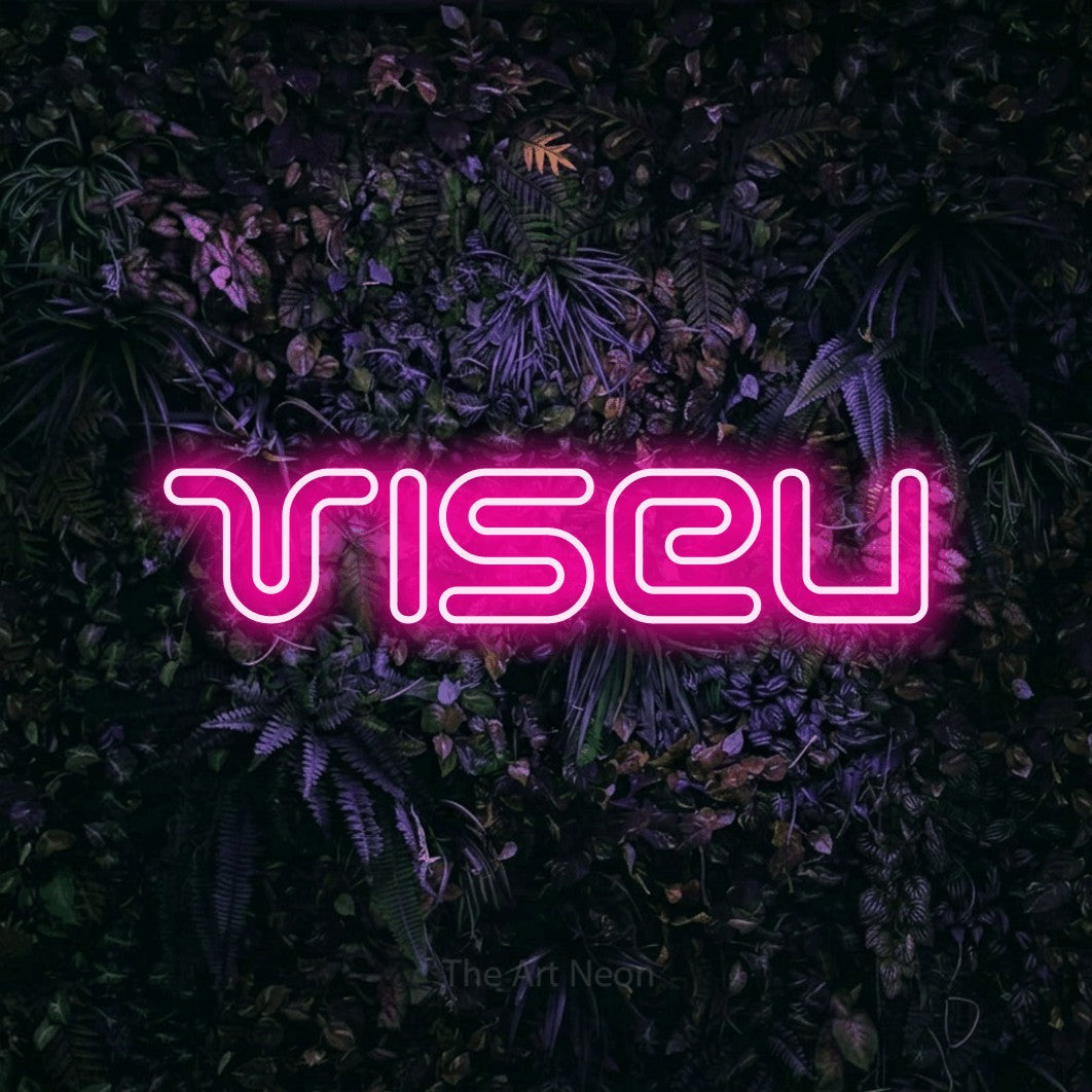 LED neon sign reading “Viseu”, arranged in a single line.