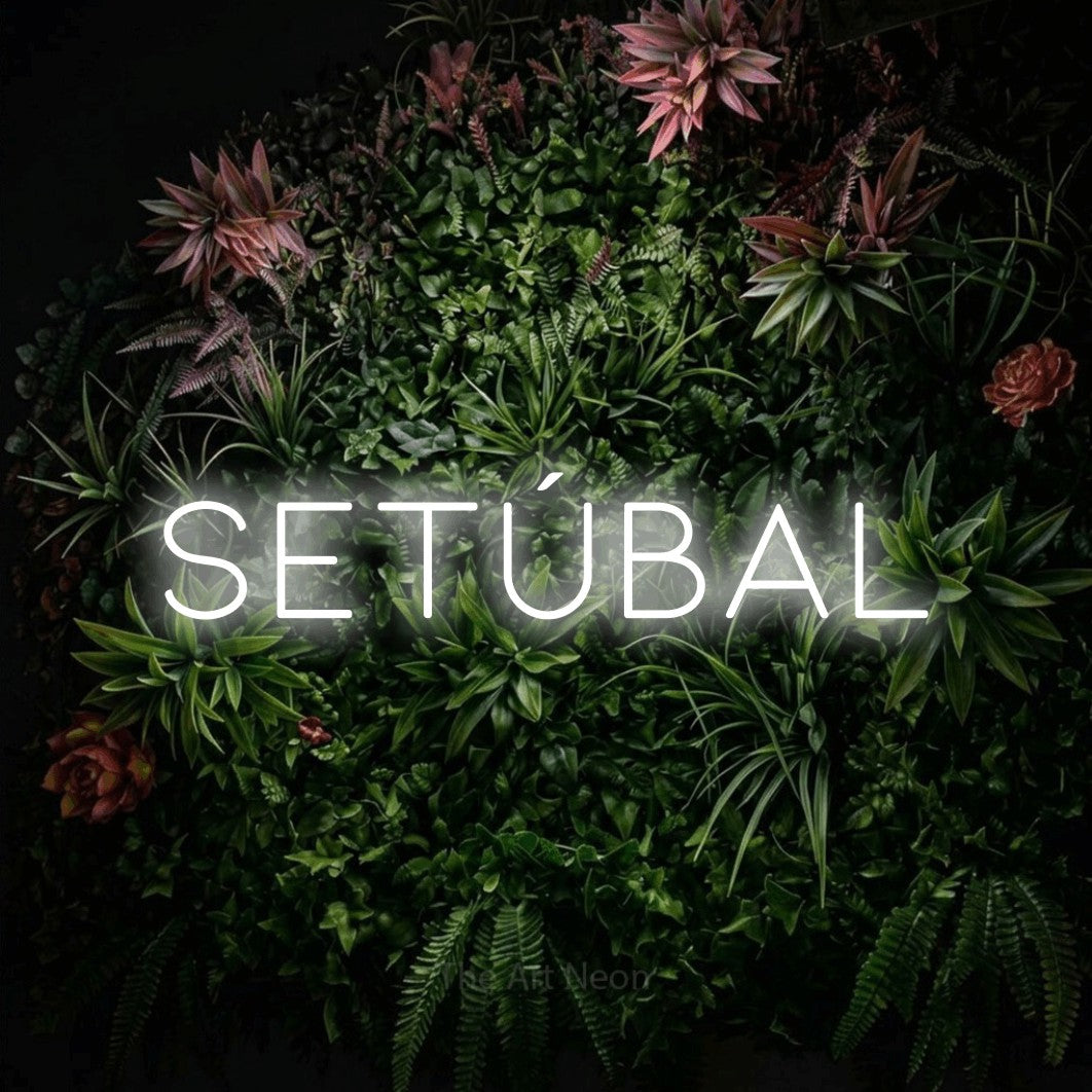 LED neon sign reading “setúbal”, arranged in a single line.