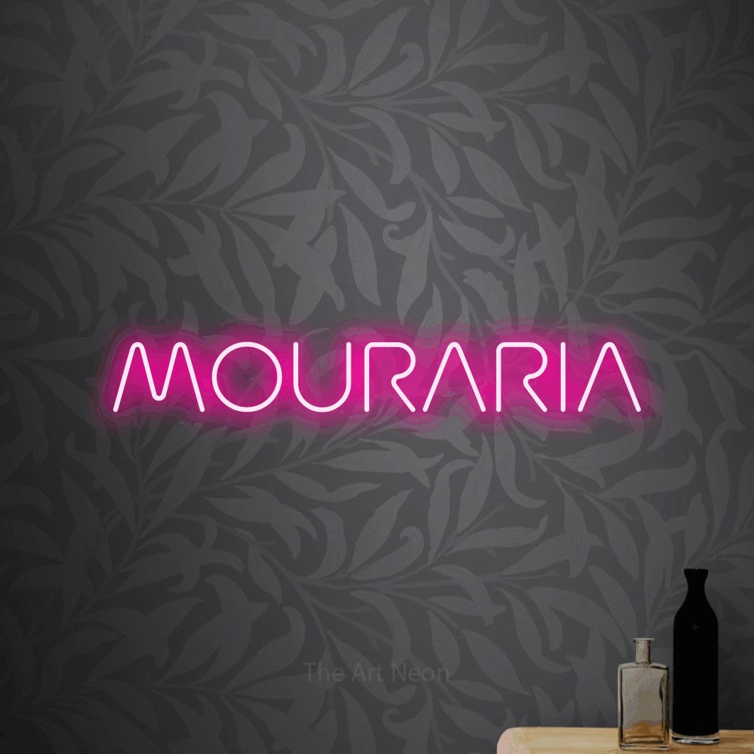 LED neon sign reading “MOURARIA”, arranged in a single line.