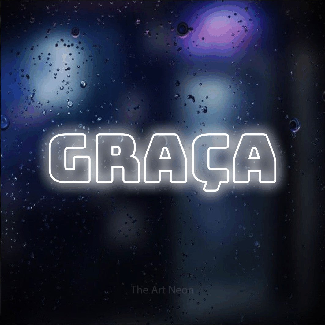 LED neon sign reading “Graça”, arranged in a single line.