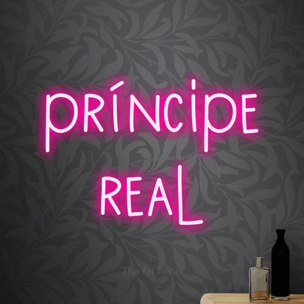 LED neon sign reading “príncipe real”, arranged in 2 lines.