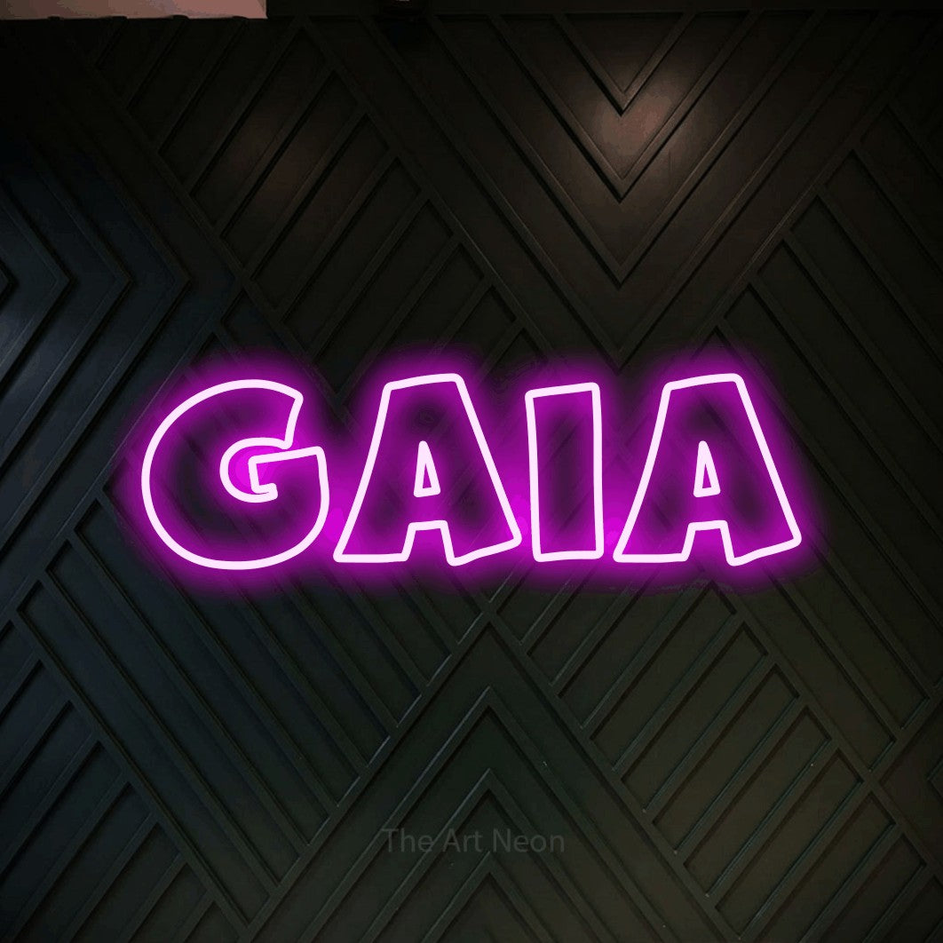 LED neon sign reading “GAIA”, arranged in a single line.