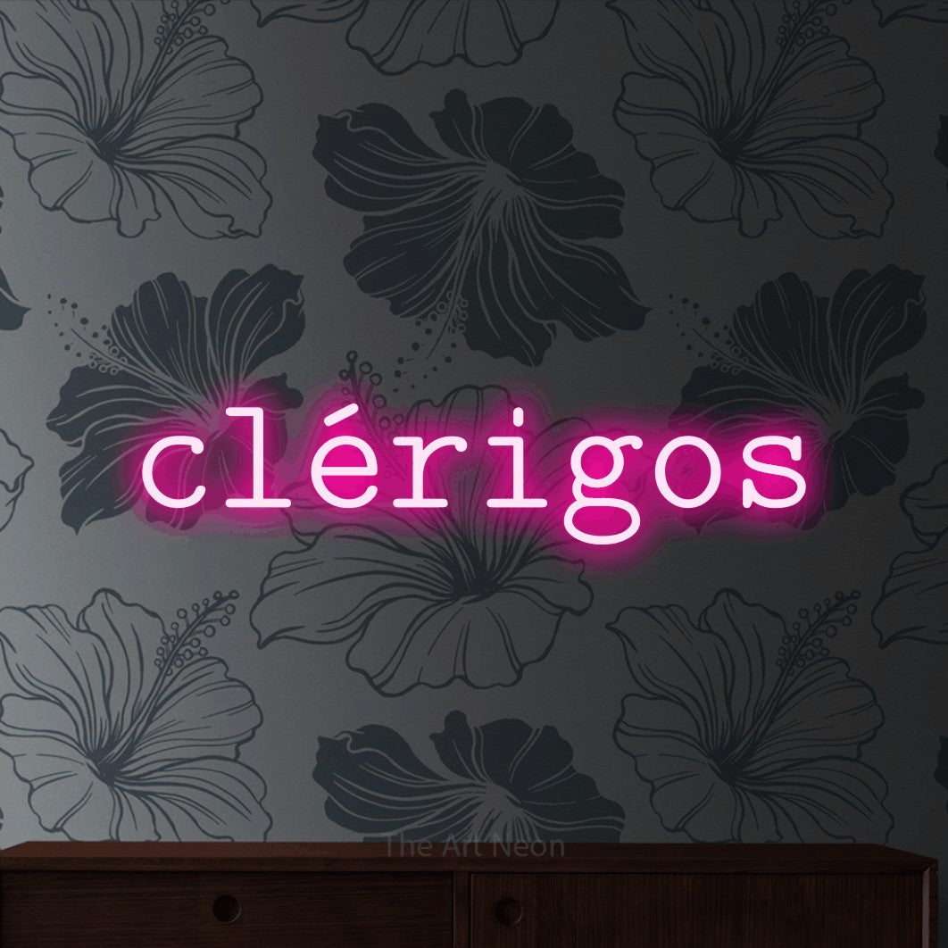 LED neon sign reading “clérigos”, arranged in a single line.