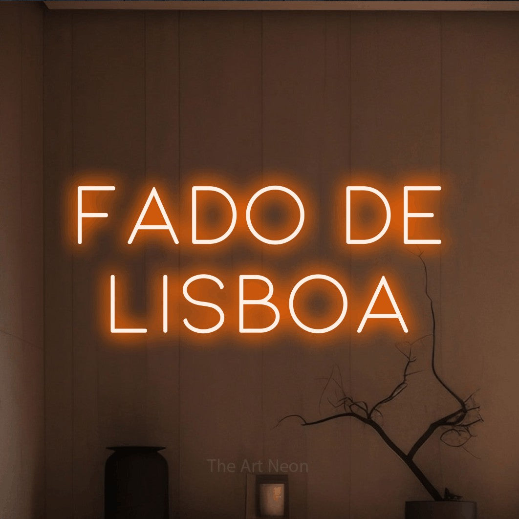 LED neon sign reading “Fado de Lisboa”, arranged in 2 lines.