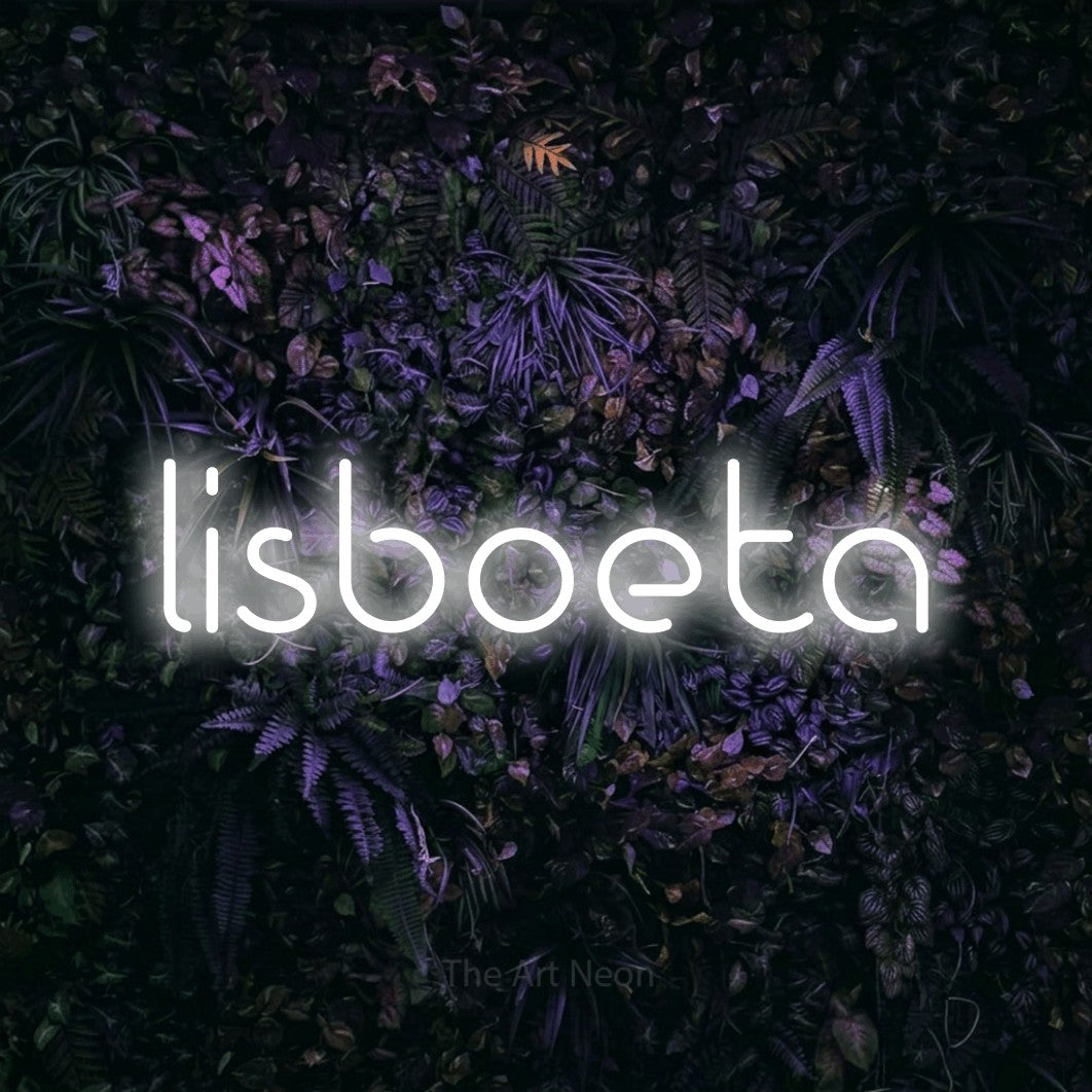 LED neon sign reading “lisboeta”, arranged in a single line.