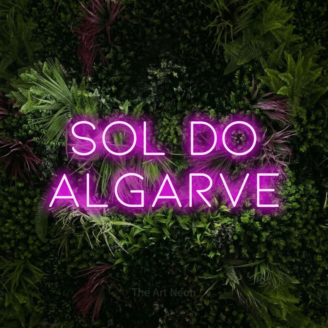 LED neon sign reading “Sol do Algarve”, arranged in 2 lines.