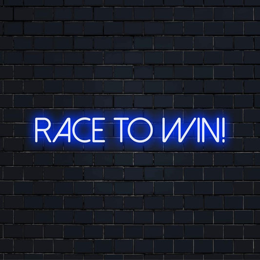 Placa de neon LED personalizada com design dinâmico Race To Win, perfeita para decoração de parede vibrante e motivacional.