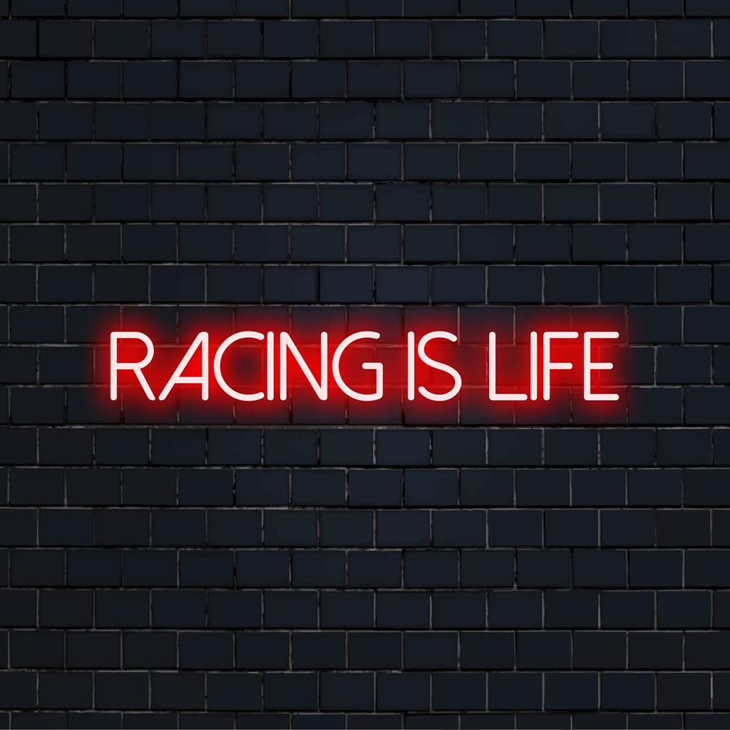 Placa de LED neon personalizada: design vibrante "Racing Is Life", perfeita para fãs de automobilismo e amantes de arte de parede neon.
