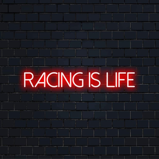 Placa de LED neon personalizada: design vibrante "Racing Is Life", perfeita para fãs de automobilismo e amantes de arte de parede neon.
