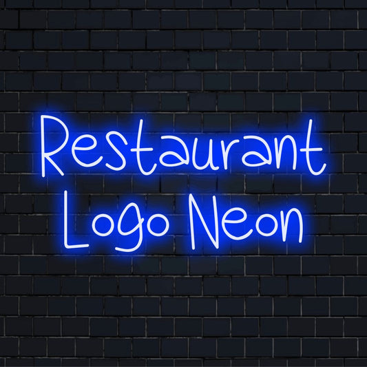 Custom LED neon logo sign with text "Restaurant Logo Neon"