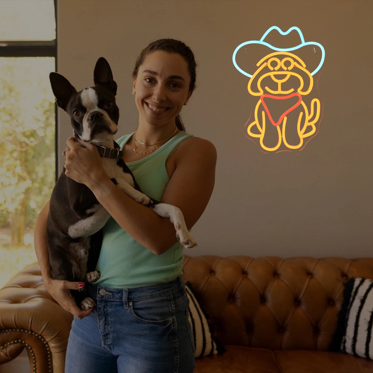 Cão cowboy – letreiro de néon LED (5 V USB)