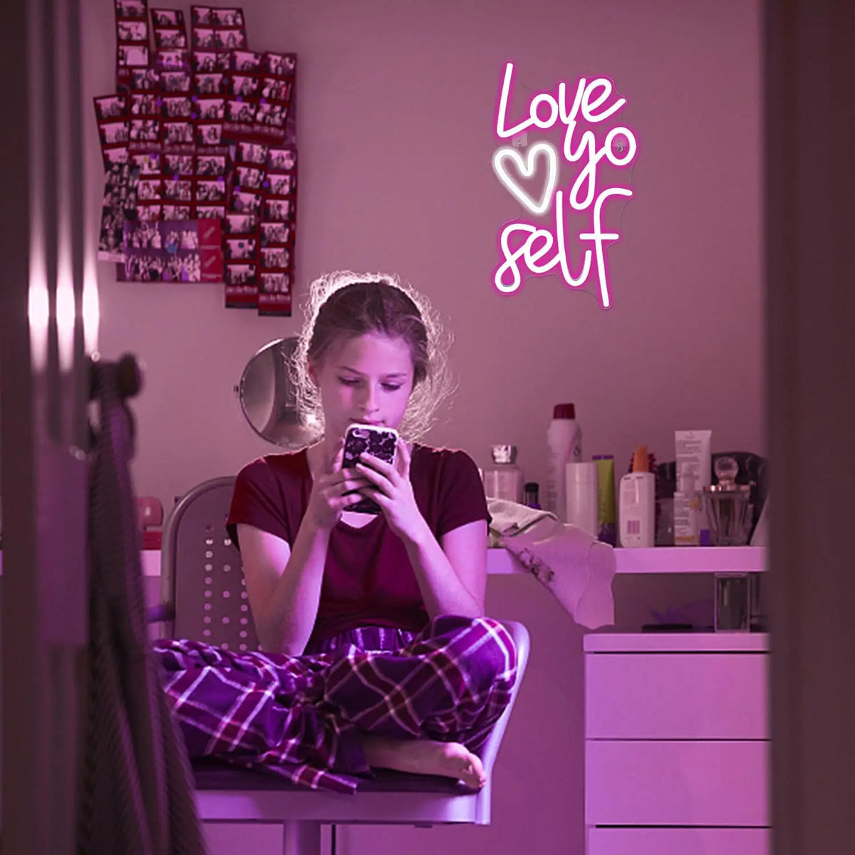 Love yo self – Coração – letreiro de néon LED (5 V USB)