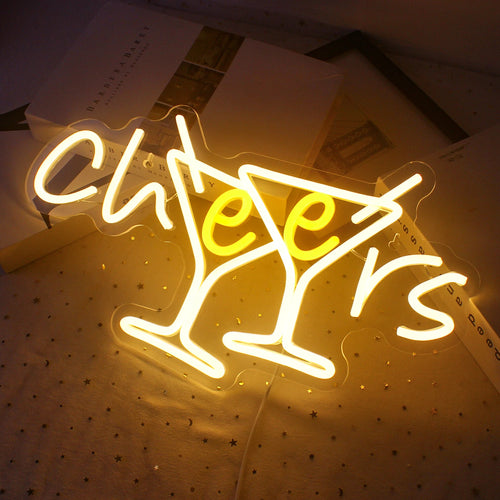 Cheers – Copos de cocktail a brindar – letreiro de néon LED (5 V USB)