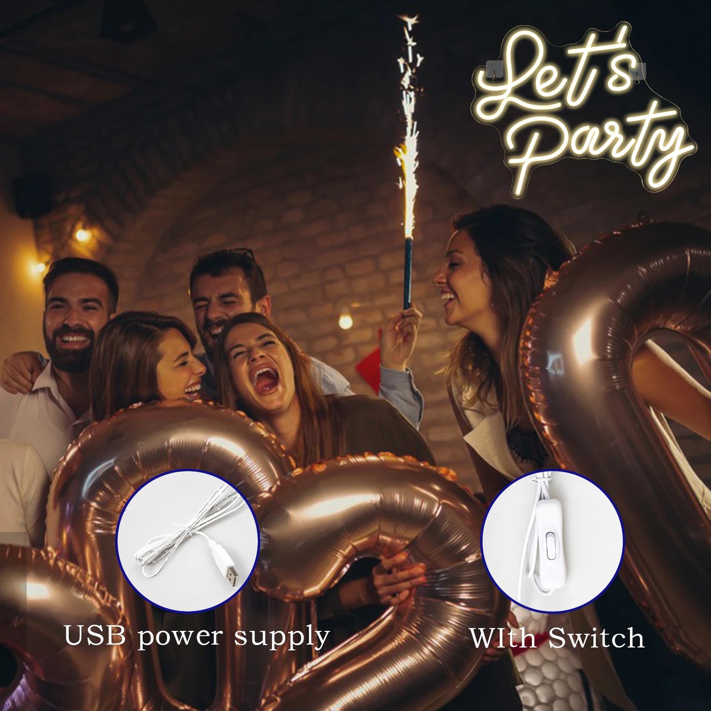 Vamos Festejar Letreiro de LED USB 5V - Econômico