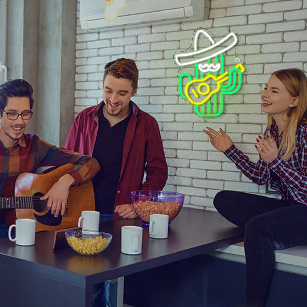 Cato cowboy a tocar guitarra – letreiro de néon LED (5 V USB)