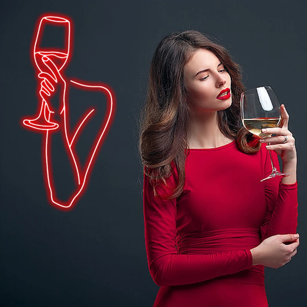 Taça de Vinho Feminina 5V USB Letreiro de LED - Econômico
