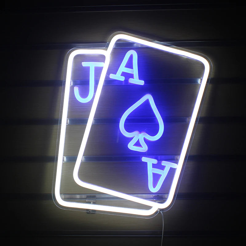 Cartas e símbolo de espadas – letreiro de néon LED (5 V USB)