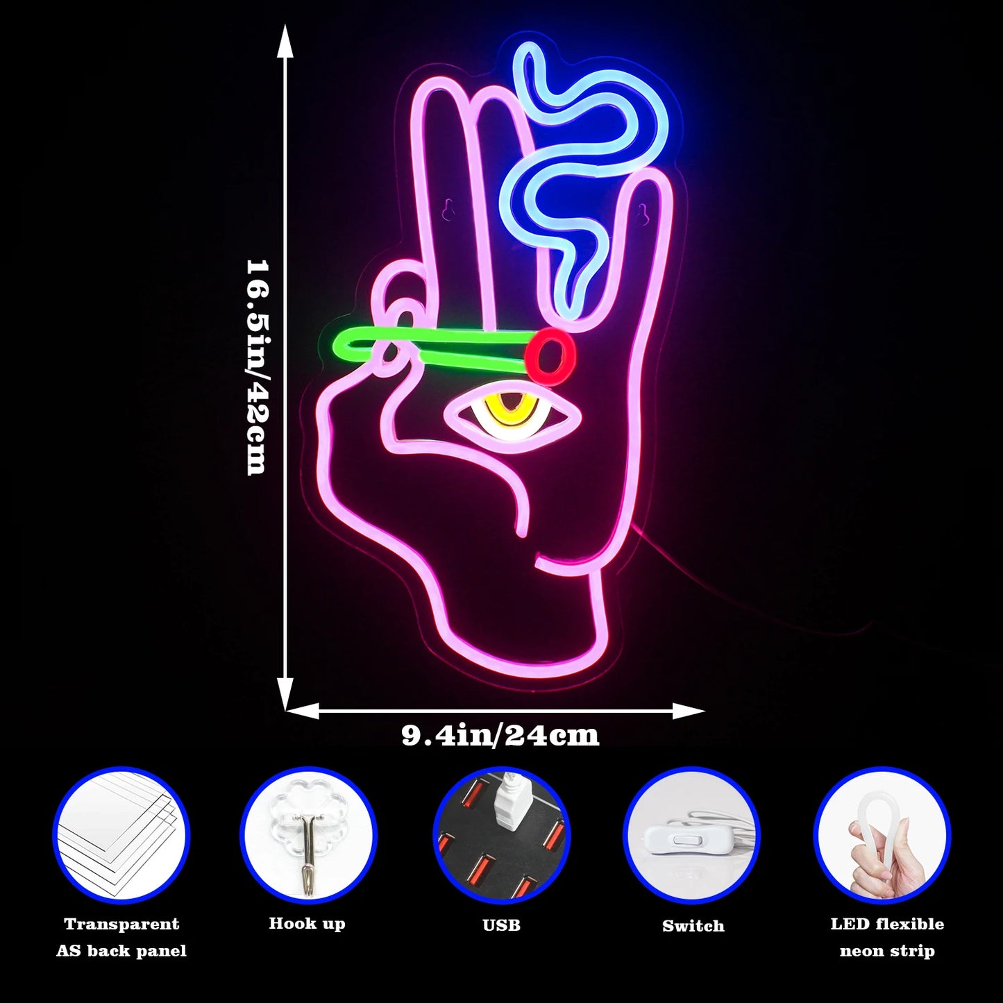 Mão Fumando Olho Letreiro de LED USB 5V - Econômico