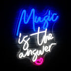 Music is the answer – Coração – letreiro de néon LED (5 V USB)