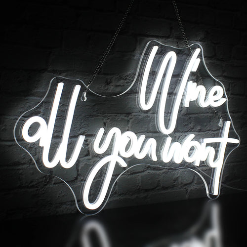 Wine all you want – reclame luminoso em néon LED (5 V USB)