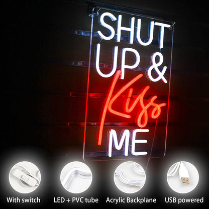 Placa de LED "Shut Up Kiss Me" 5V USB - Econômica