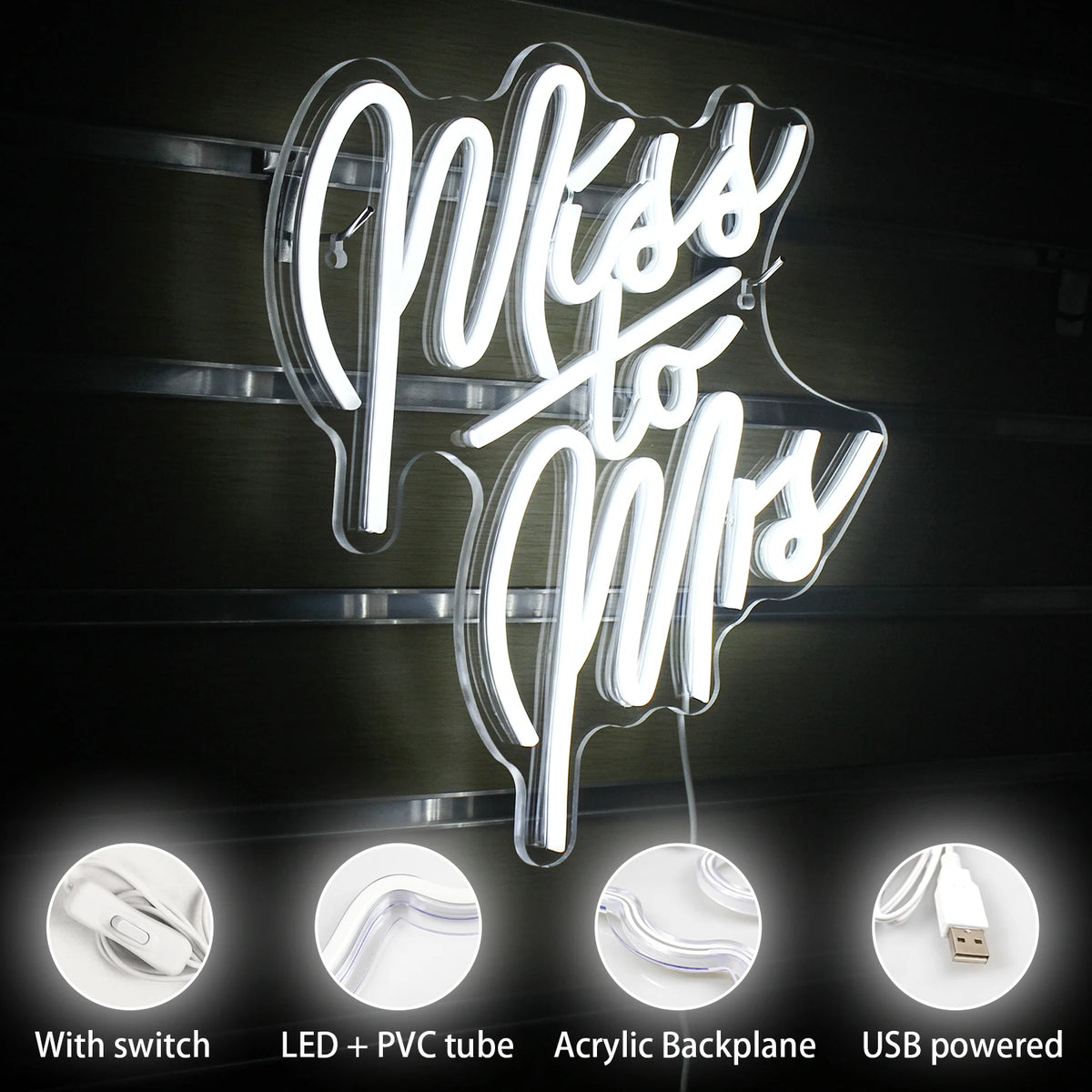 Miss To Mrs 5V Mini USB LED Neon Sign - Budget Friendly