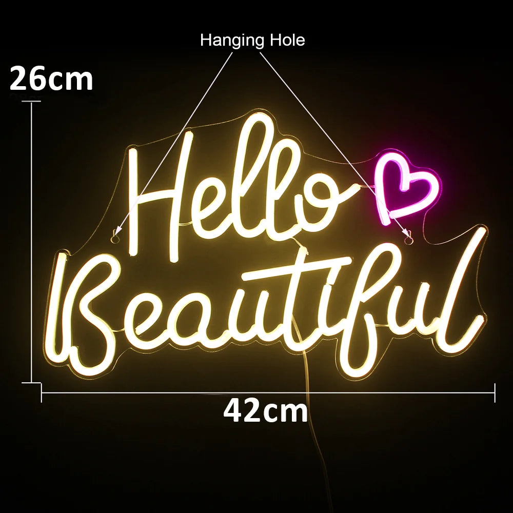 Hello Beautiful 5V USB LED Neon Sign - Budget Friendly