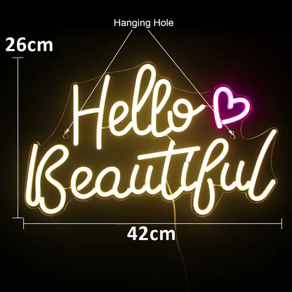 Hello Beautiful 5V USB LED Neon Sign - Budget Friendly