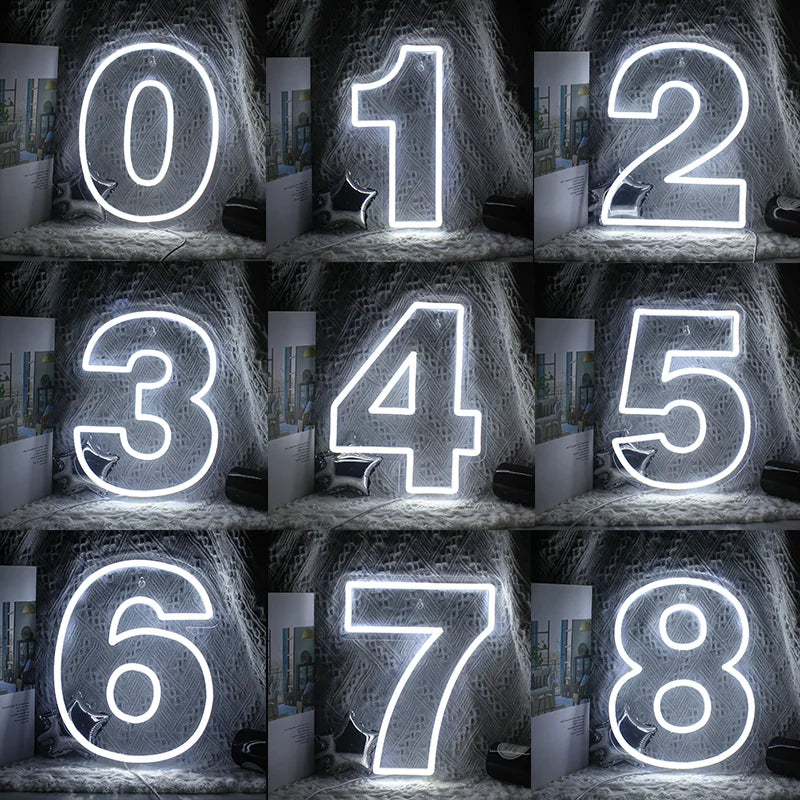 A imagem exibe um letreiro de LED neon colorido no formato de um número digital "7".