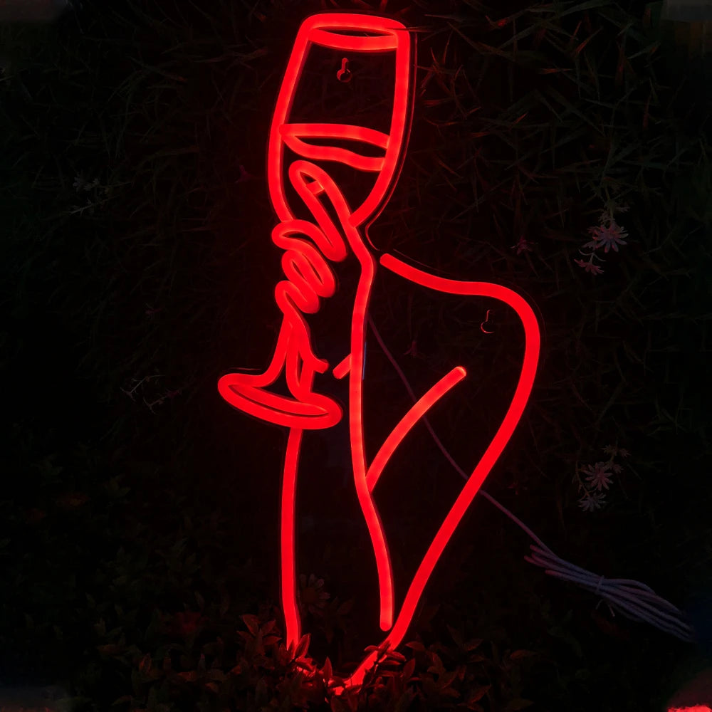 Taça de Vinho Feminina 5V USB Letreiro de LED - Econômico