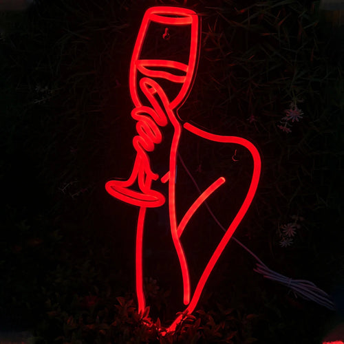 Mulher e copo de vinho – reclame luminoso em néon LED (5 V USB)