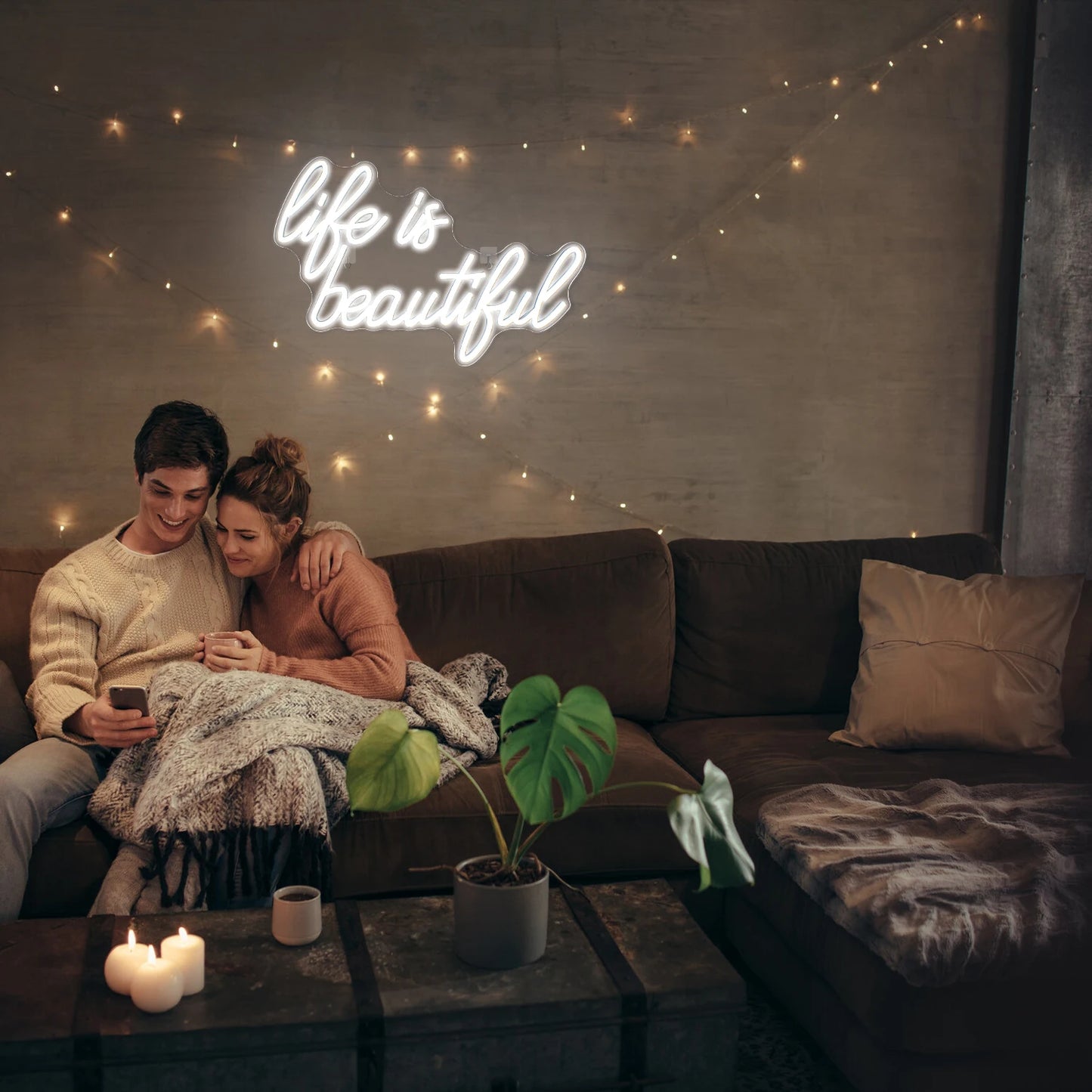 Letreiro de LED "A Vida é Bela" 5V USB - Econômico