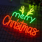 merry Christmas – Hastes de rena – letreiro de néon LED (5 V USB)