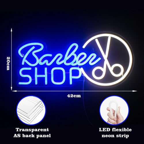 Barber SHOP – Tesoura dentro de um círculo – reclame luminoso em néon LED (5 V USB)