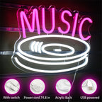 MUSIC – Disco de vinil – letreiro de néon LED (5 V USB)