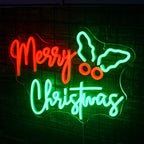 Merry Christmas – Folhas de Natal na lateral – letreiro de néon LED (5 V USB)