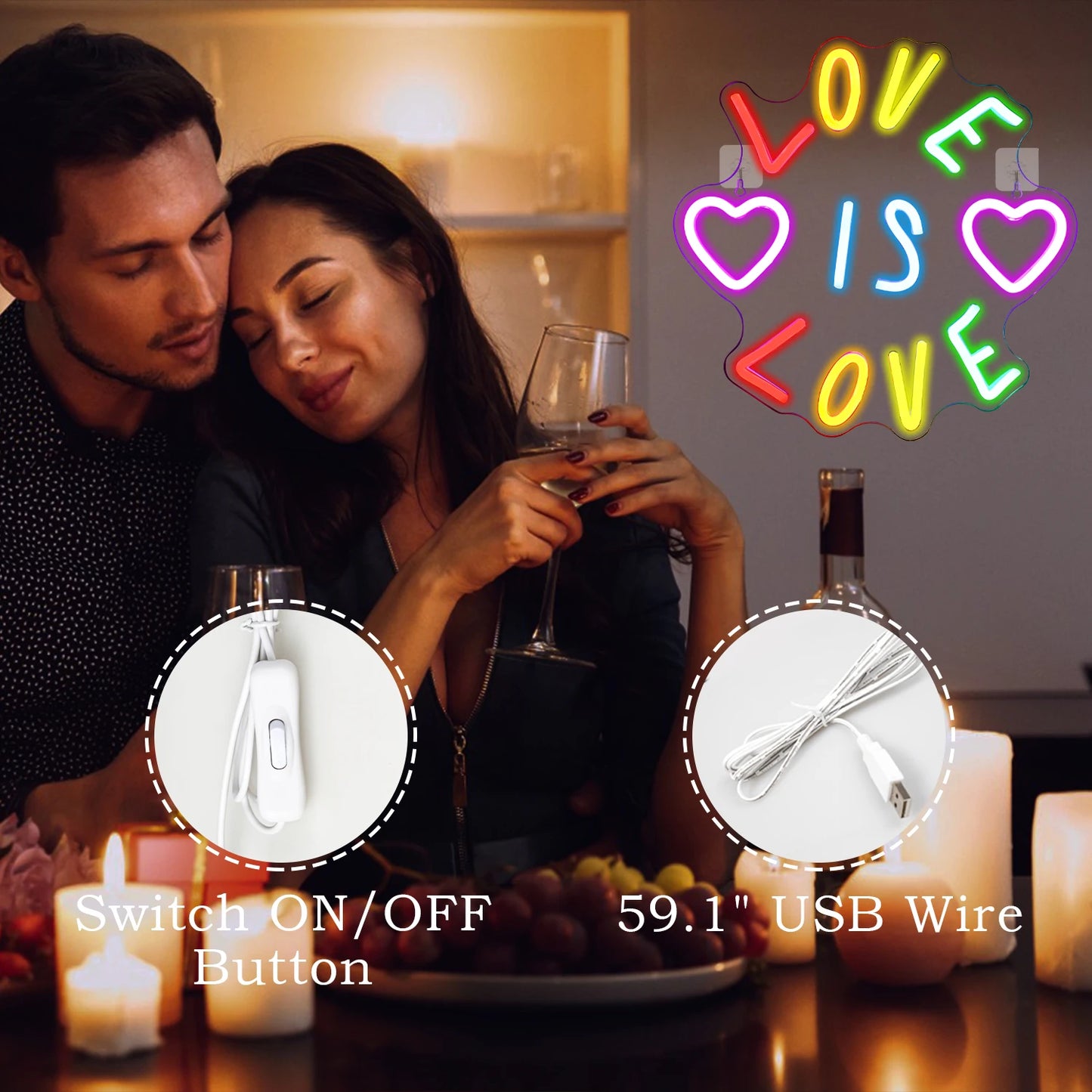 Letreiro de LED USB 5V "Amor" - Econômico