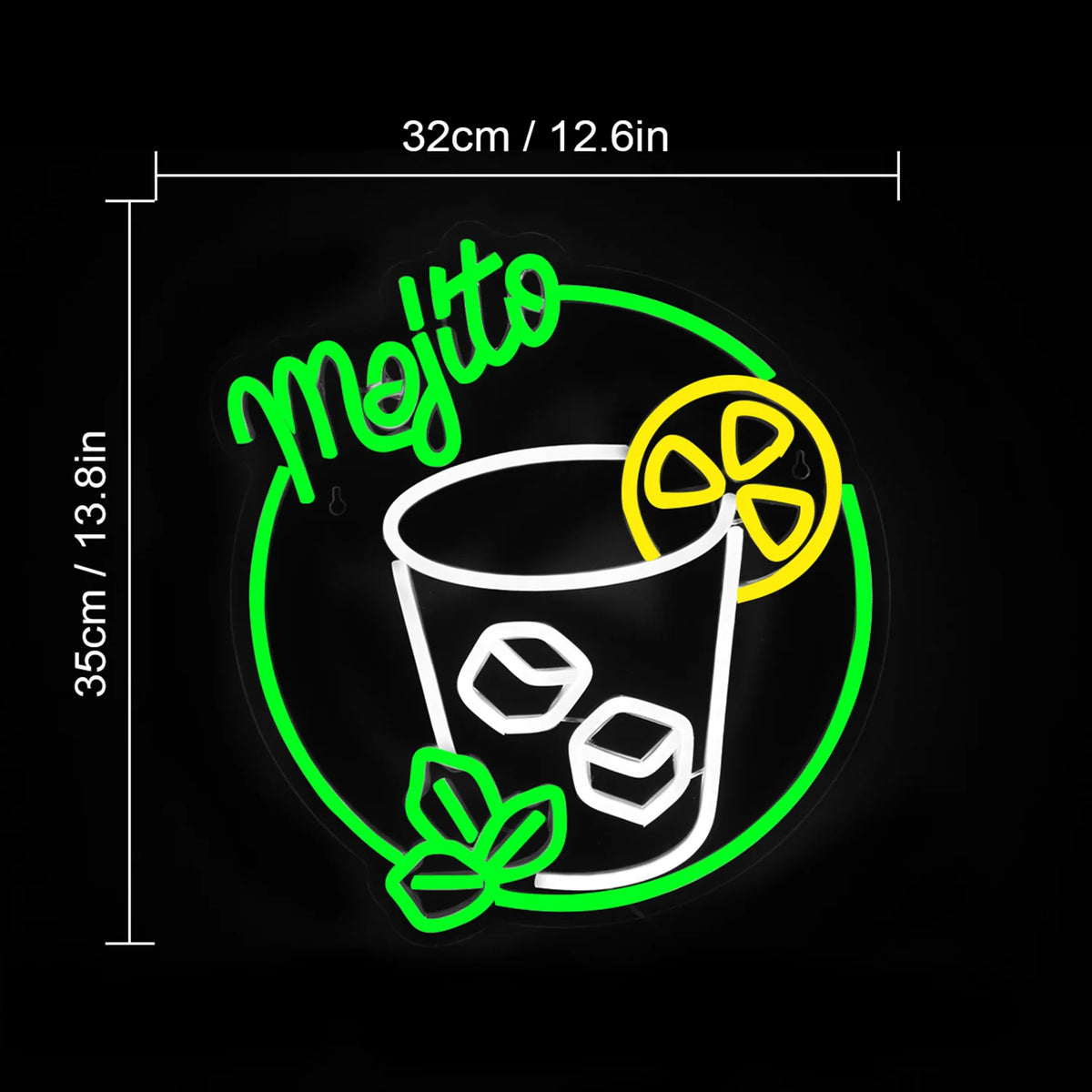 Mojito – Copo de cocktail, citrinos e hortelã – reclame luminoso em néon LED (5 V USB)