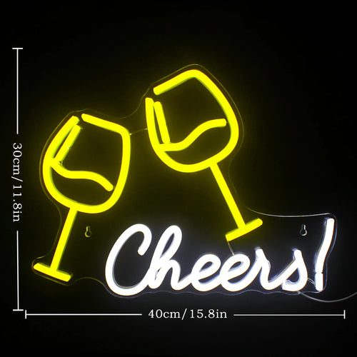 Cheers! – Copos de vinho a brindar – letreiro de néon LED (5 V USB)