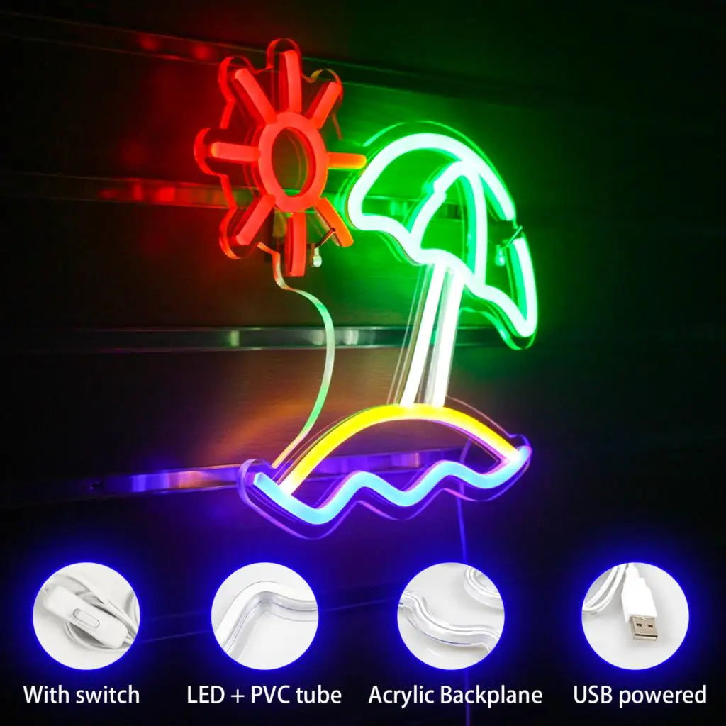 Beach Sun 5V USB LED Neon Sign - Budget Friendly