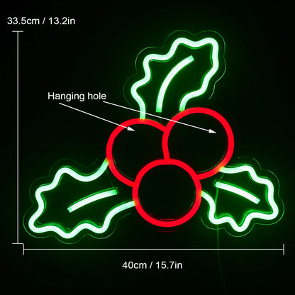 Decoração de Natal com Frutas de Azevinho 5V USB Letreiro de LED - Econômico