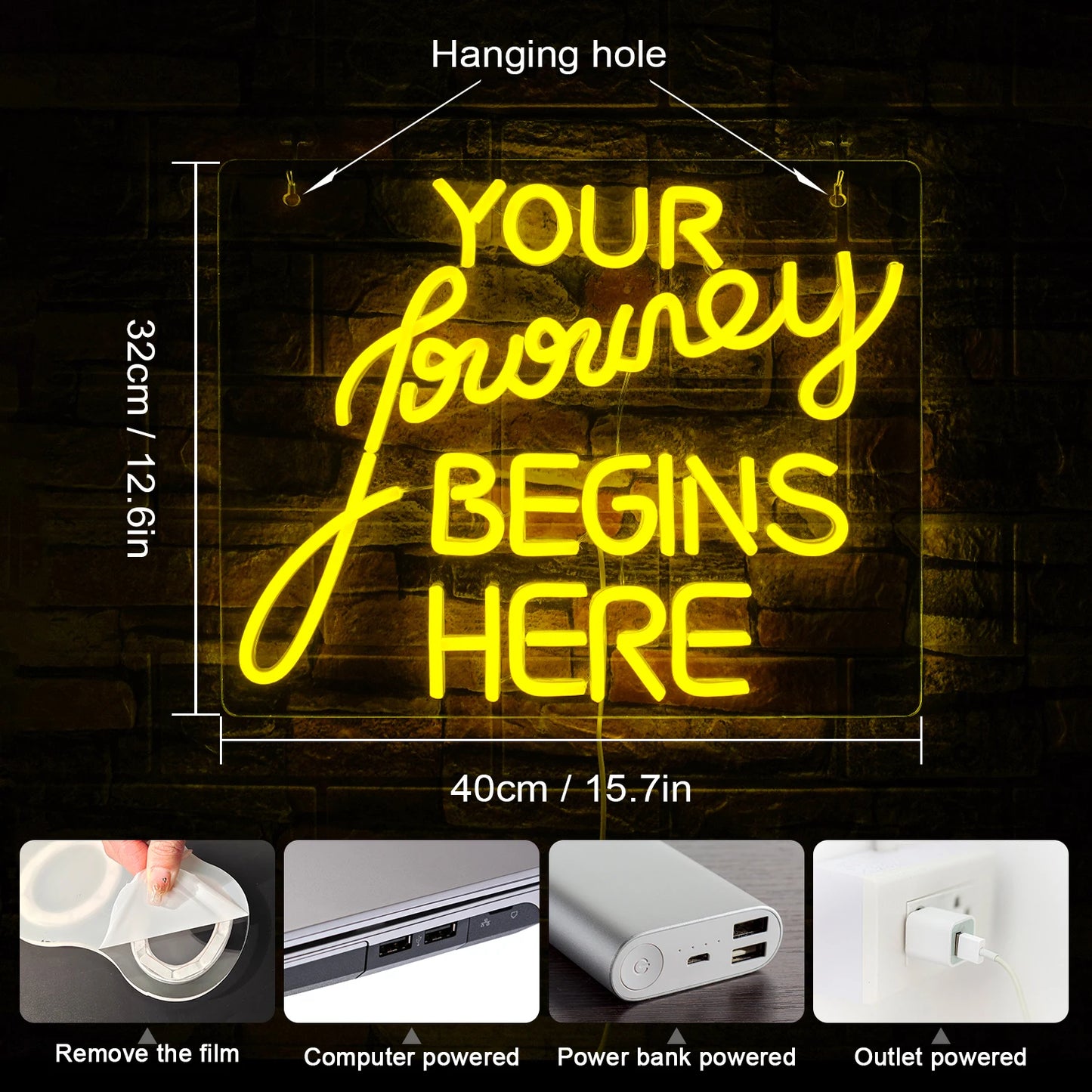 Letreiro de LED USB 5V Journey Begin - Econômico