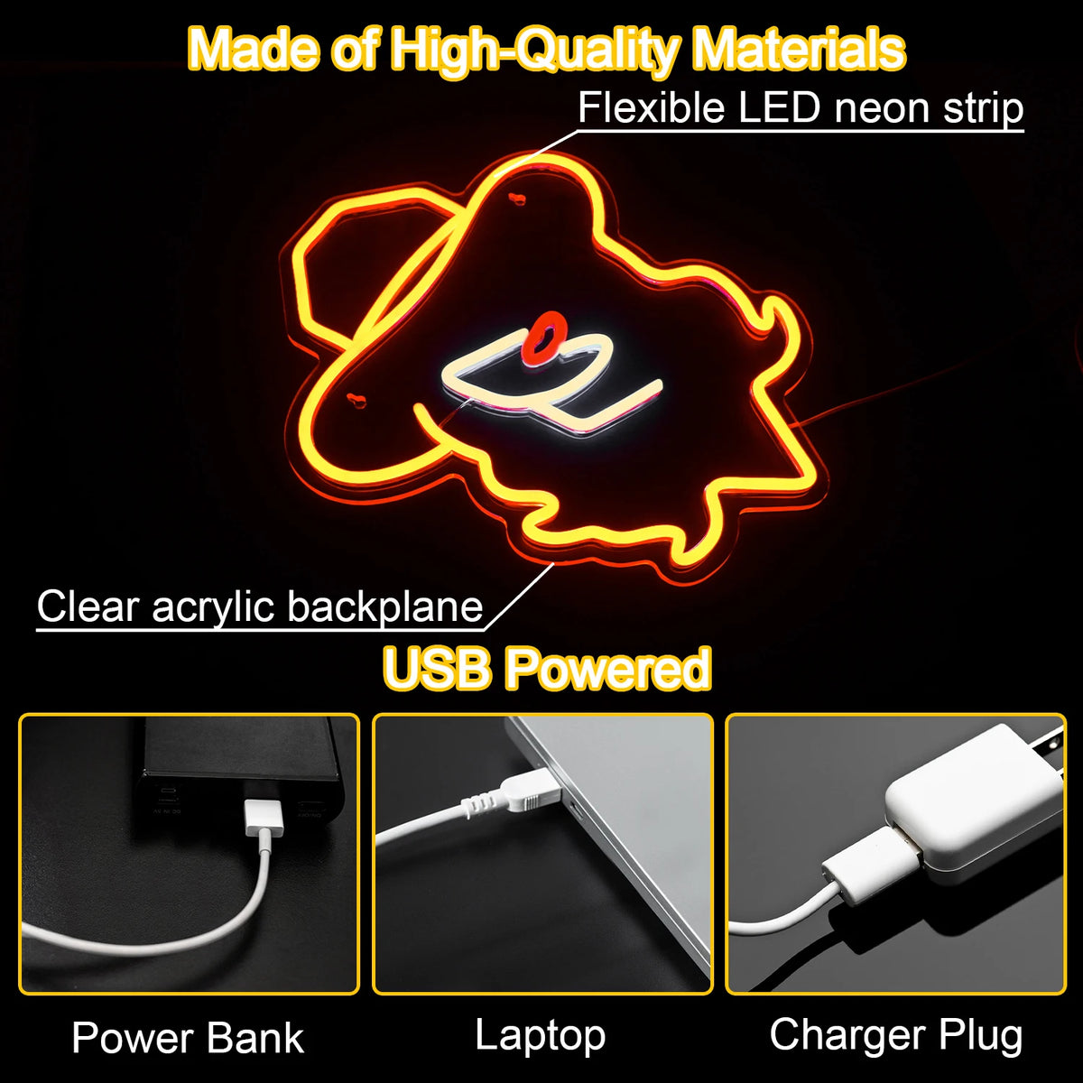 Chapéus de cowgirl – letreiro de néon LED (5 V USB)