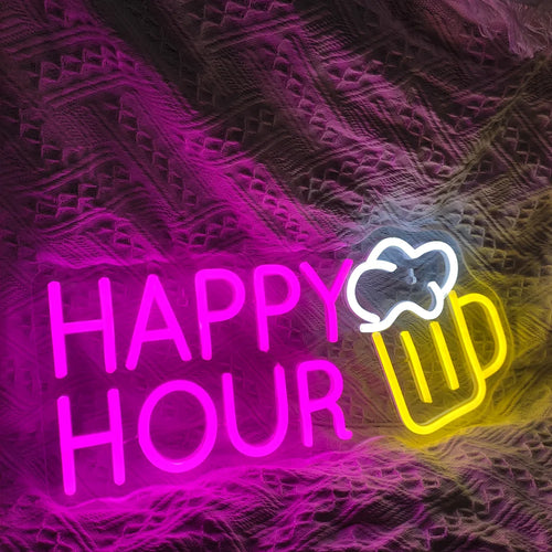 HAPPY HOUR – Caneca de cerveja – reclame luminoso em néon LED (5 V USB)